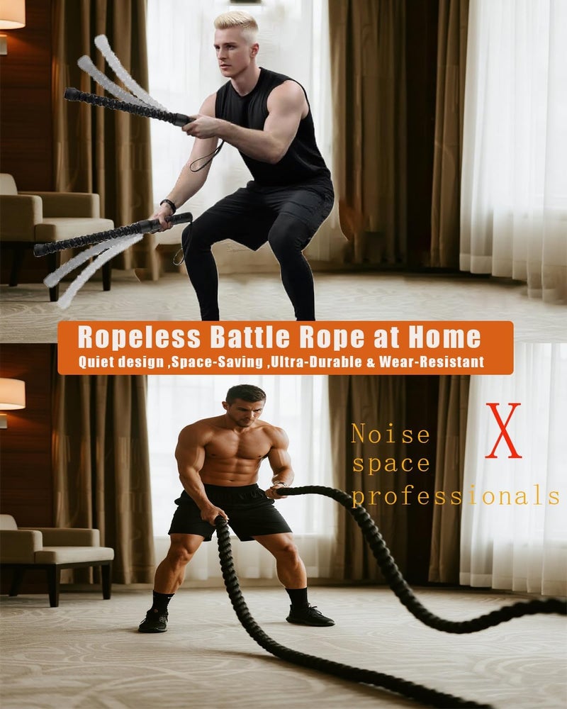 BASN Ropeless Battle Rope for Home Gym,Heave Duty Home Gym cordless Battle Rope for Advanced Fitness Training, Low-Impact Cardio Training Durable Core Strength Arm Muscle Builder Ropes - Image 4
